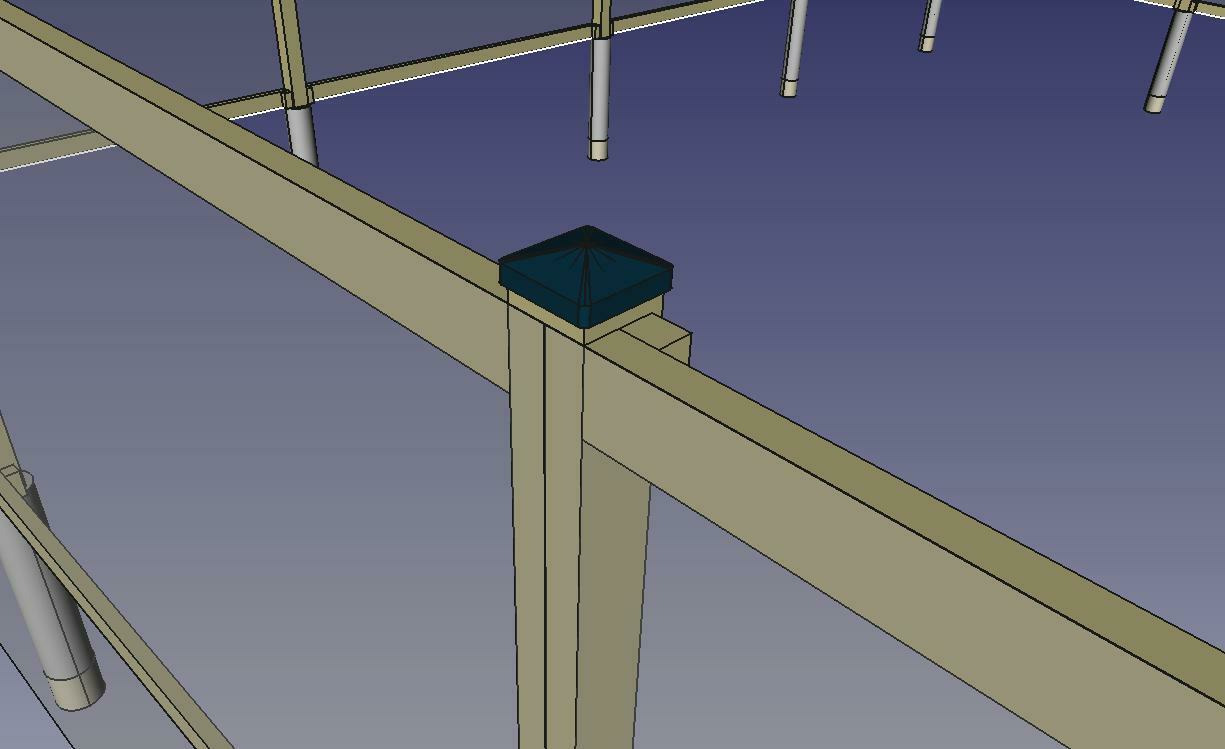 Close-up view of the top of one of the fence posts from FreeCAD