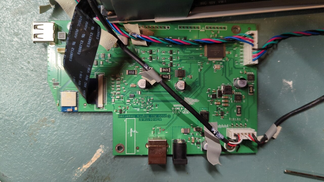 The machine’s control board as seen from above