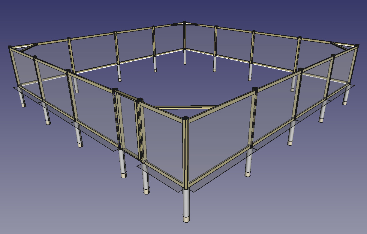A 3D model of my eventual fence that I designed in FreeCAD