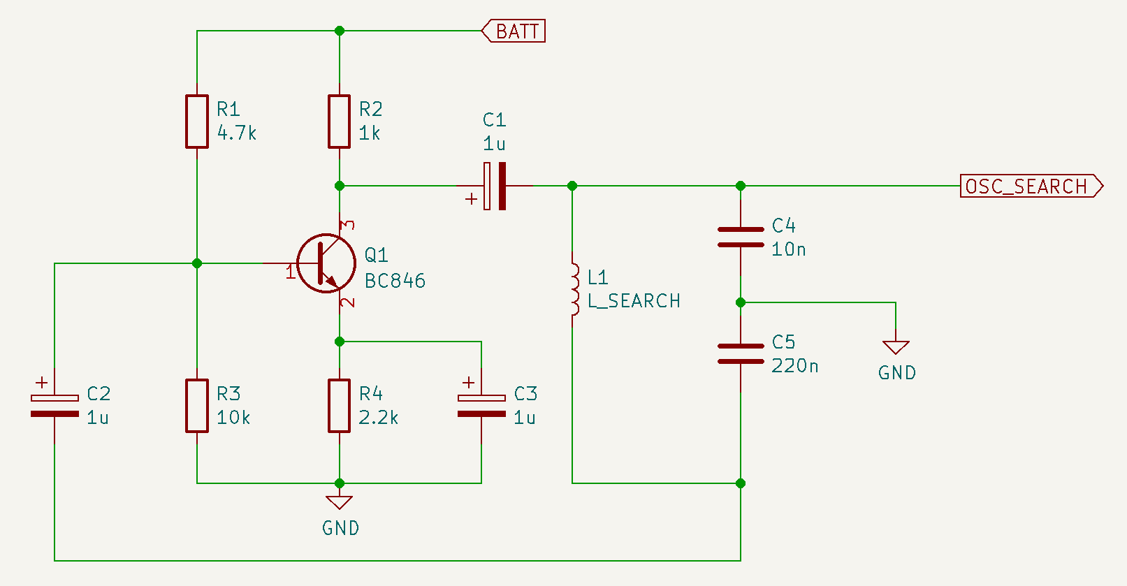 Schematic of the search oscillator, which is a typical Colpitts oscillator
